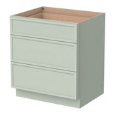 RTA Solid Wood Newtown Three Drawer Base Cabinet Jade Green for Kitchen, Bathroom & Laundry storage