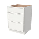RTA Newtown Solid Wood Vanity Three Drawer Base Cabinet Origami White for Bathroom Storage