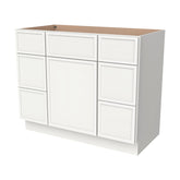 RTA Newtown Solid Wood Vanity Single Sink Base Cabinet With 6 Drawers Origami White for Bathroom Storage