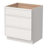RTA Solid Wood Newtown Three Drawer Base Cabinet Origami White for Kitchen, Bathroom & Laundry storage