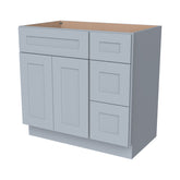 RTA Shaker Solid Wood Vanity Single Sink Base Cabinet Gray for Bathroom Storage, 3 Right Drawers, 1 False Drawer Front
