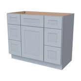 RTA Shaker Solid Wood Vanity Single Sink Base Cabinet Gray With 6 Drawers for Bathroom Storage