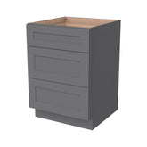 RTA Shaker Solid Wood Vanity Three Drawer Base Cabinet Pebble Gray for Bathroom Storage