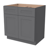 RTA Solid Wood Shaker Base Cabinet With 2 Doors, 2 Drawers and 1 Shelf Pebble Gray for Kitchen, Bathroom & Laundry Storage
