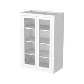 RTA Solid Wood Cabinet Inset Origami White Glass Door Wall Cabinets for Kitchen Bathroom and Laundry Storage (Glass Insert Sold Separately)
