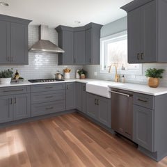 RTA Solid Wood Shaker Pebble Gray 10 Foot Run Kitchen Cabinet Set