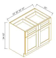 RTA Solid Wood Escada Kitchen/Living Room Base Cabinet with 2 Drawers 1 Shelf and 2 Doors