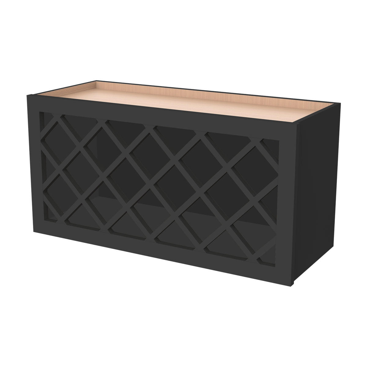 RTA Shaker Solid Wood Wine Rack Cabinets with Lattice Panels Wall Cabinet Charcoal Black for Kitchen Storage