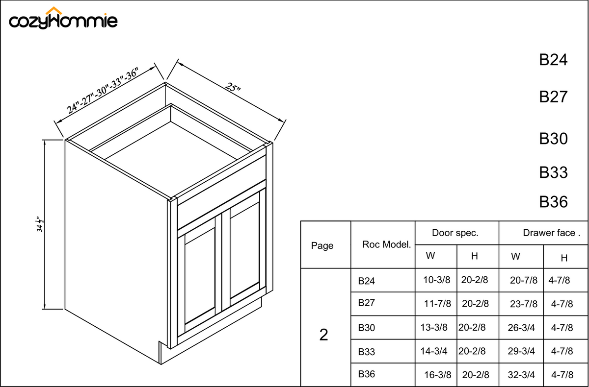 [B24-B36] Inset Series Double Door Single Drawer Bases- Truffle Brown