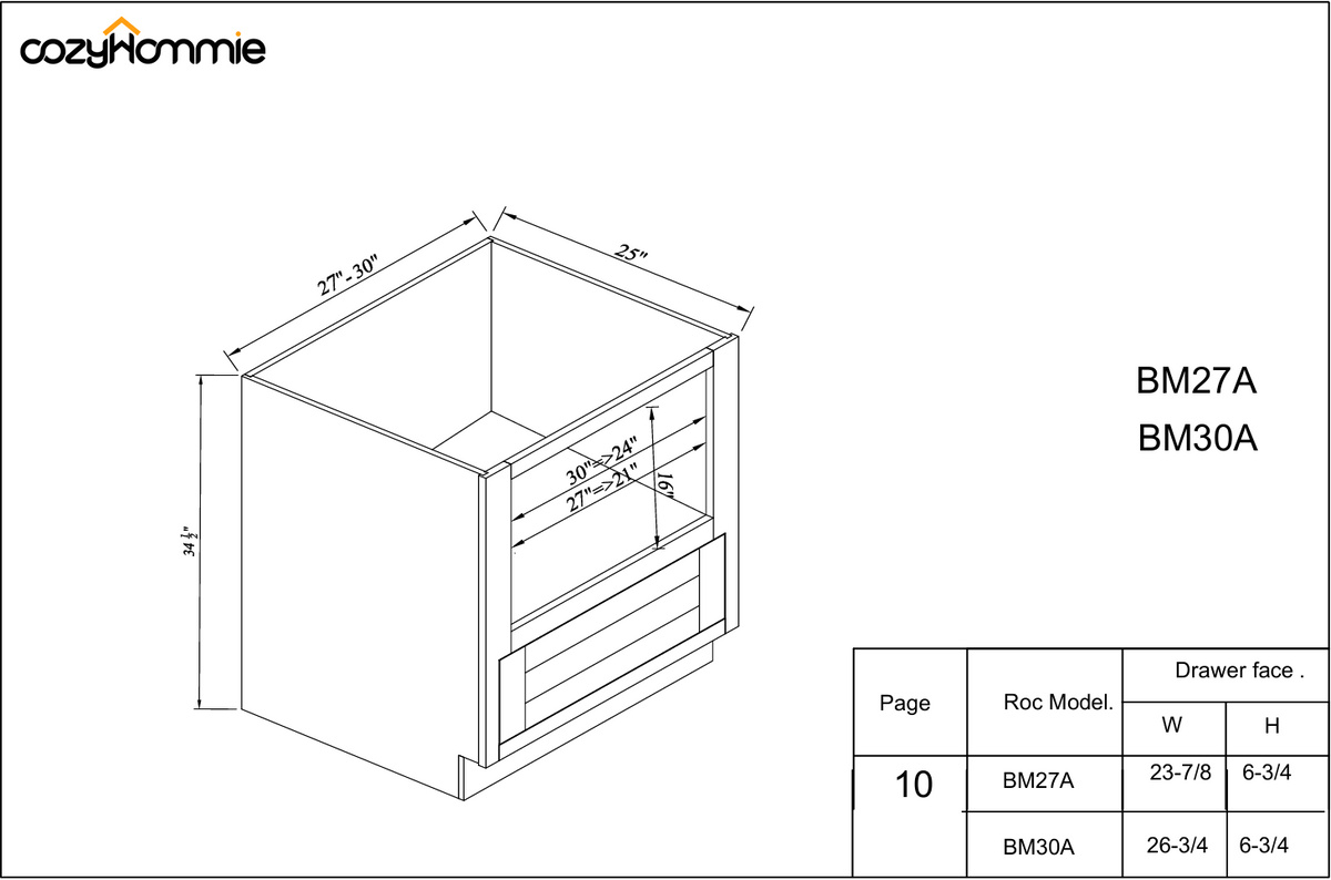 [BM27A-BM30A] Inset Series  Microwave Base Cabinet-Truffle Brown