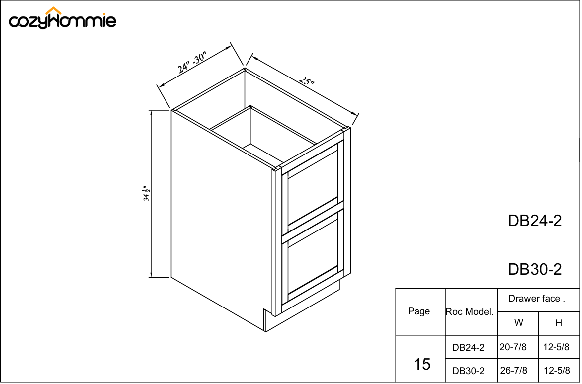 [DB24-2~DB30-2] Inset Series Two Drawer Bases-Origami White