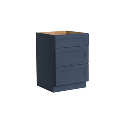 RTA Solid Wood Escada Three Drawer Base Cabinet Midnight Blue for Kitchen, Bathroom & Laundry storage