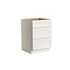 RTA Solid Wood Escada Three Drawer Base Cabinet Dove for Kitchen, Bathroom & Laundry storage