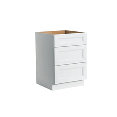 RTA Solid Wood Escada Three Drawer Base Cabinet White for Kitchen, Bathroom & Laundry storage