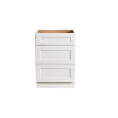 RTA Solid Wood Escada Three Drawer Base Cabinet Dove for Kitchen, Bathroom & Laundry storage