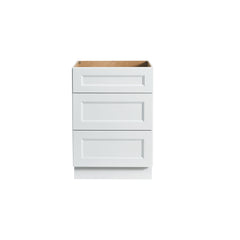 RTA Solid Wood Escada Three Drawer Base Cabinet White for Kitchen, Bathroom & Laundry storage