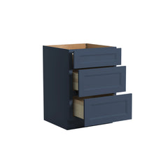 RTA Solid Wood Escada Three Drawer Base Cabinet Midnight Blue for Kitchen, Bathroom & Laundry storage