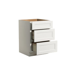 RTA Solid Wood Escada Three Drawer Base Cabinet Dove for Kitchen, Bathroom & Laundry storage