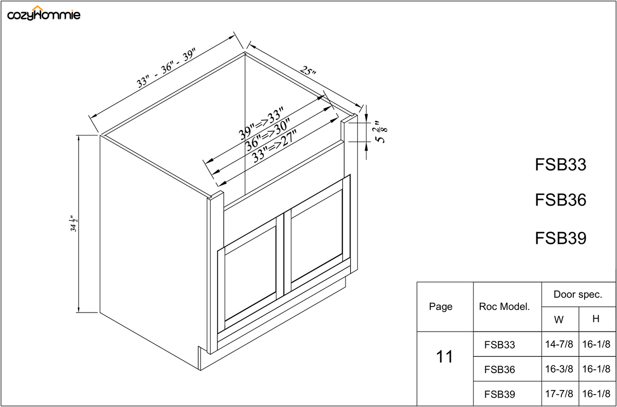 [FSB33-FSB39] Inset Series Farm Sink Bases-Origami White