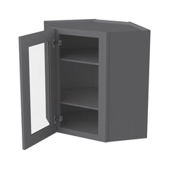 [WDC2430GD-WDC2442GD] Shaker Pebble Gray Wall Diagonal Corner Cabinets With Glass Door  (Glass Insert Sold Separately)