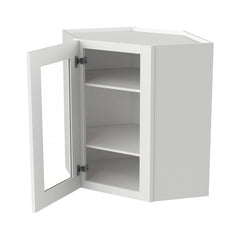 [WDC2430GD-WDC2442GD] Shaker Origami White Wall Diagonal Corner Cabinets With Glass Door  (Glass Insert Sold Separately)