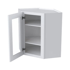 [WDC2430GD-WDC2442GD] Shaker White Wall Diagonal Corner Cabinets With Glass Door  (Glass Insert Sold Separately)