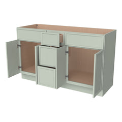 RTA Newtown Solid Wood  Vanity Double Sink Bases With Central Drawers Jade Green for Bathroom Storage