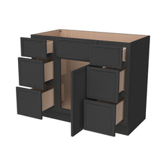 RTA Newtown Solid Wood Vanity Single Sink Base Cabinet With 6 Drawers Charcoal Black for Bathroom Storage