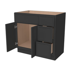 RTA Newtown Solid Wood Vanity Single Sink Base Cabinet Charcoal Black for Bathroom Storage, 3 Right Drawers, 1 False Drawer Front