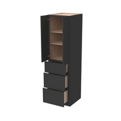 RTA Newtown Solid Wood Wall Pantry with Three Drawers Cabinet Charcoal Black for Kitchen Storage