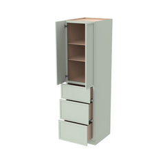 RTA Newtown Solid Wood Wall Pantry with Three Drawers Jade Green Cabinet for Kitchen Storage