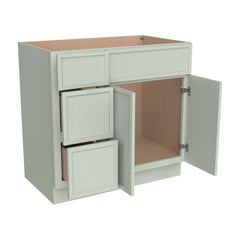 RTA Newtown Solid Wood Vanity Single Sink Base Cabinet Jade Green for Bathroom Storage, 3 Left Drawers, 1 False Drawer Front