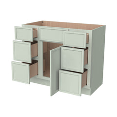 RTA Newtown Solid Wood Vanity Single Sink Base Cabinet With 6 Drawers Jade Green for Bathroom Storage