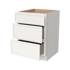 RTA Newtown Solid Wood Vanity Three Drawer Base Cabinet Origami White for Bathroom Storage