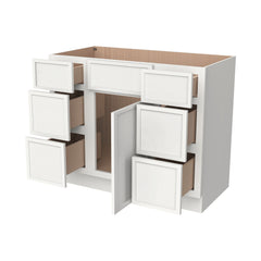 RTA Newtown Solid Wood Vanity Single Sink Base Cabinet With 6 Drawers Origami White for Bathroom Storage