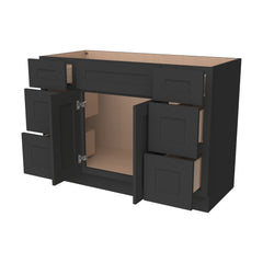 RTA Shaker Solid Wood Vanity Single Sink Bases Cabinet Charcoal Black With Drawers On Both Sides for Bathroom Storage