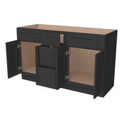 RTA Shaker Solid Wood Vanity Double Sink Bases With Central Drawers Charcoal Black for Bathroom storage