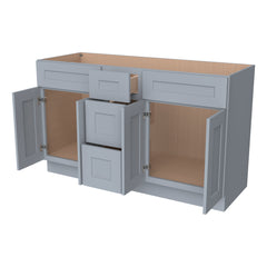 RTA Shaker Gray Solid Wood Vanity Double Sink Bases With Central Drawers for Bathroom storage