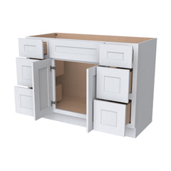 RTA Shaker Solid Wood Vanity Single Sink Bases Cabinet White With Drawers On Both Sides for Bathroom Storage