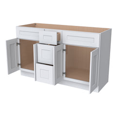 RTA Shaker White Solid Wood Vanity Double Sink Bases With Central Drawers for Bathroom storage