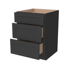 RTA Shaker Solid Wood Vanity Three Drawer Base Cabinet Charcoal Black for Bathroom Storage