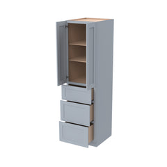 RTA Shaker Solid Wood Wall Pantry with Three Drawers Cabinet Gray for Kitchen Storage