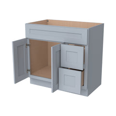 RTA Shaker Solid Wood Vanity Single Sink Base Cabinet Gray for Bathroom Storage, 2 Right Drawers, 1 False Drawer Front