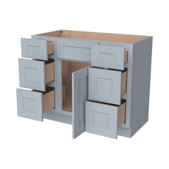 RTA Shaker Solid Wood Vanity Single Sink Base Cabinet Gray With 6 Drawers for Bathroom Storage