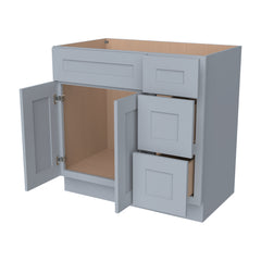 RTA Shaker Solid Wood Vanity Single Sink Base Cabinet Gray for Bathroom Storage, 3 Right Drawers, 1 False Drawer Front