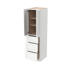 RTA Shaker Solid Wood Wall Pantry with Three Drawers Cabinet Origami White for Kitchen Storage