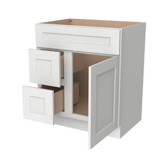 Belmont White RTA Vanity Single Sink Base Cabinet for Bathroom Storage, 2 Left Drawers, 1 False Drawer Front