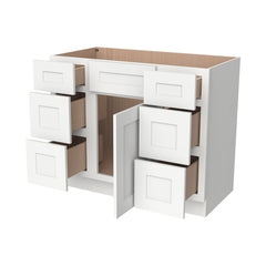 RTA Shaker Solid Wood Vanity Single Sink Base Cabinet Origami White With 6 Drawers for Bathroom Storage