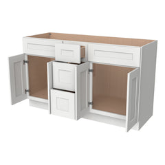 RTA Solid Wood Shaker Vanity Double Sink Bases Origami White With Central Drawers for Bathroom storage