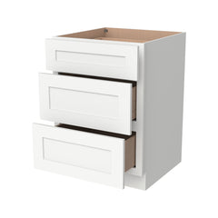 RTA Shaker Solid Wood Vanity Three Drawer Base Cabinet Origami White for Bathroom Storage